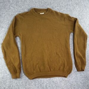 Kowtow Women XXS Textured Seed Stitch Crew Neck Sweater Mustard Brown Ochre